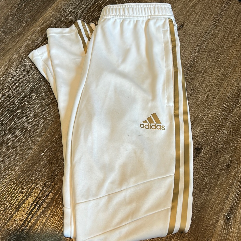 Adidas White & Gold Stripes Track Pants